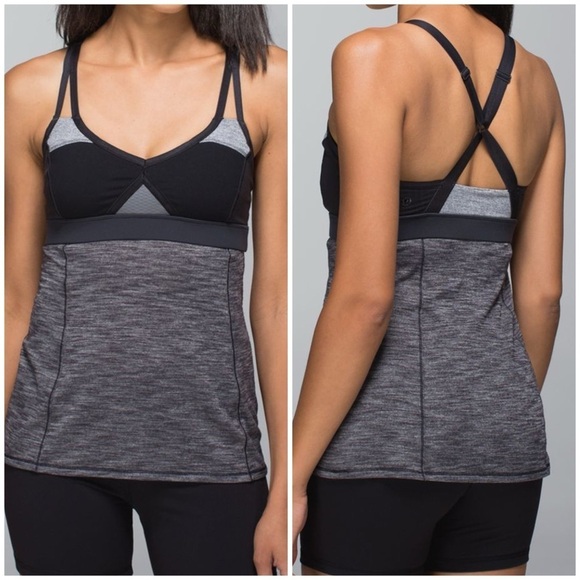 Lululemon Breathe In Tank- Heathered Black/Conductor Stripe Deep Coal Size 6 - Picture 1 of 6